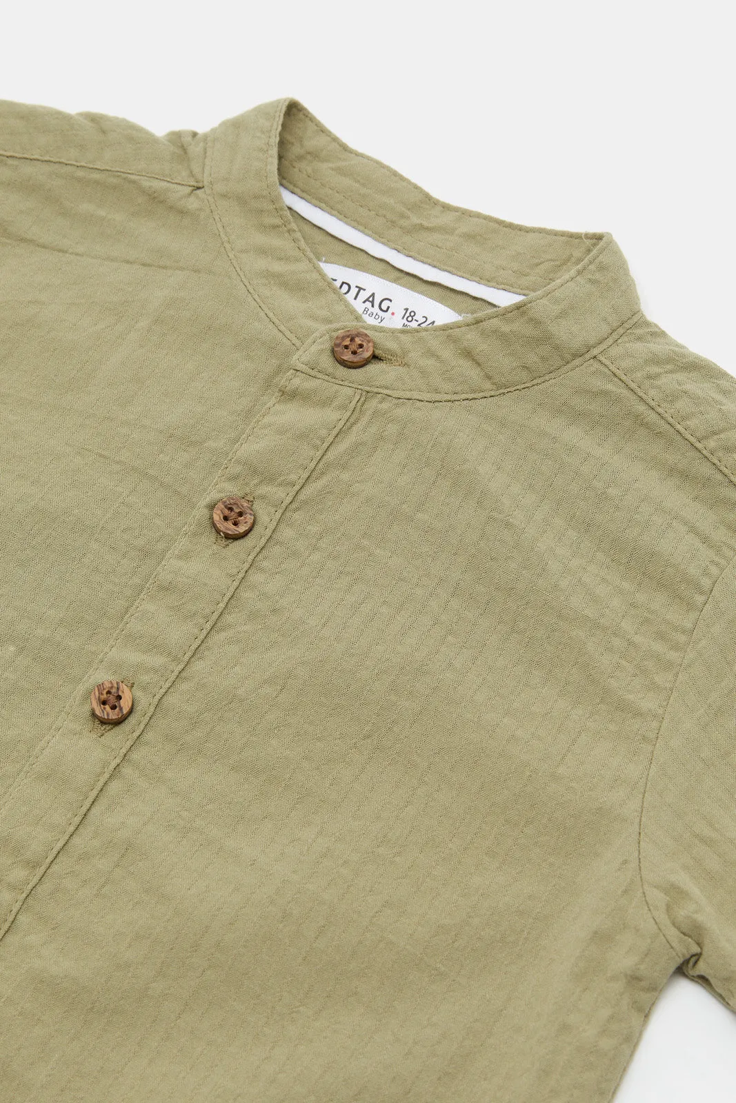 Infant Boys Beige Seersucker Henley Shirt