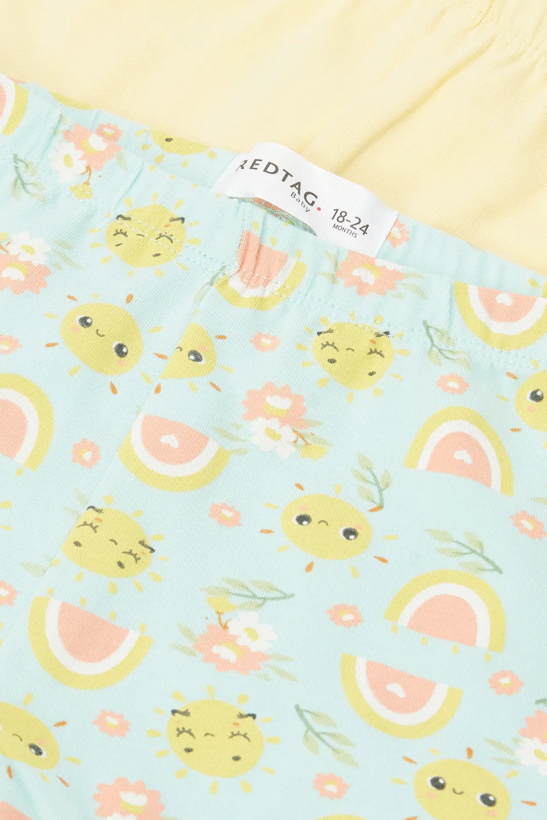 Infant Girls Yellow And Mint Print Shorts (Pack of 2)