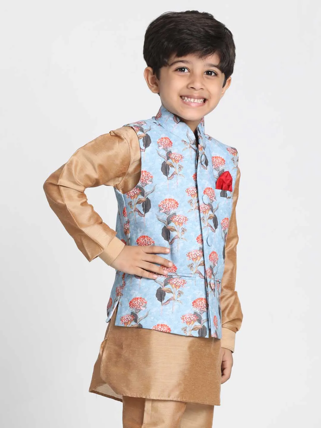 Jashvi Boys' Multicolor Cotton Silk Blend Nehru Jacket