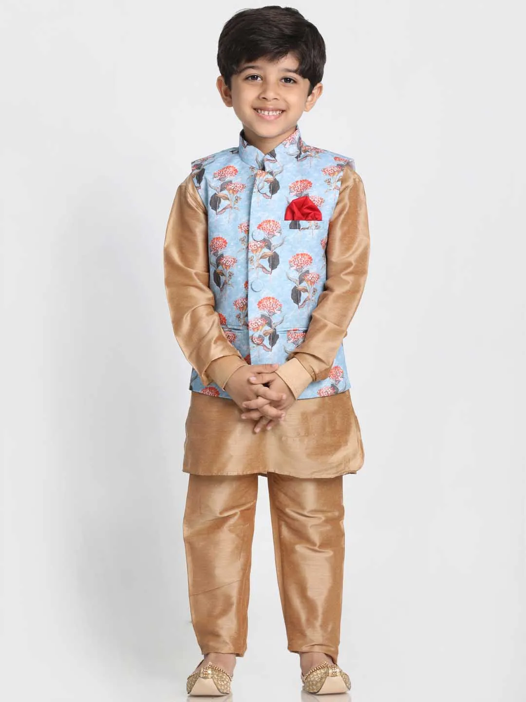 Jashvi Boys' Multicolor Cotton Silk Blend Nehru Jacket