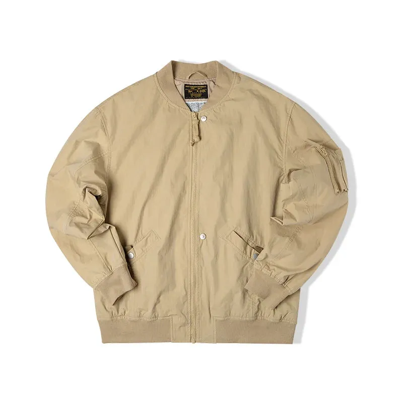 Khaki Vintage MA 1 Jacket for Men Flight Bomber Short Coat