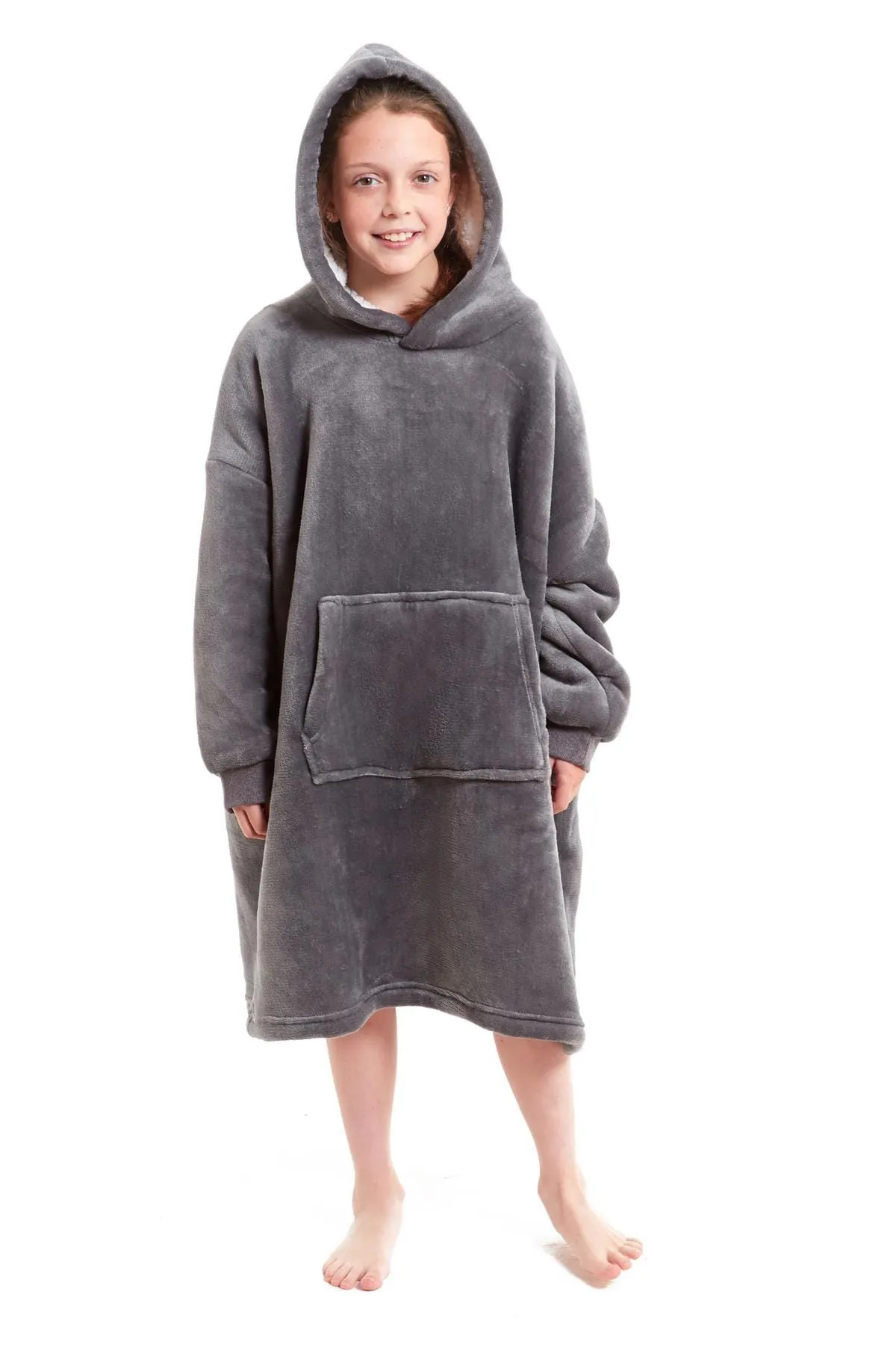 Kids Oversized Hooded Fleece Blanket Ultra-Soft Sherpa Fur with Elastic Cuffs and Double Pocket for Ages 8-15 by Daisy Dreamer