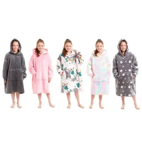 Kids Oversized Hooded Fleece Blanket Ultra-Soft Sherpa Fur with Elastic Cuffs and Double Pocket for Ages 8-15 by Daisy Dreamer