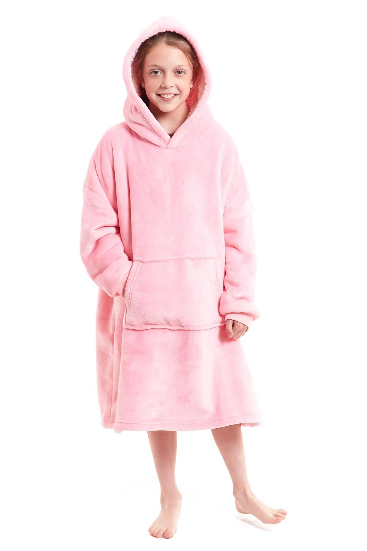 Kids Oversized Hooded Fleece Blanket Ultra-Soft Sherpa Fur with Elastic Cuffs and Double Pocket for Ages 8-15 by Daisy Dreamer