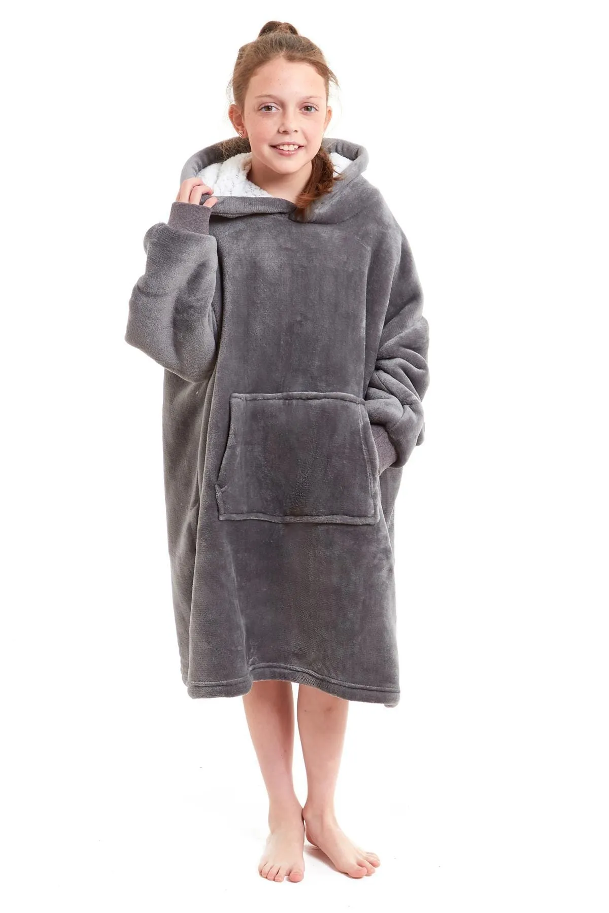 Kids Oversized Hooded Fleece Blanket Ultra-Soft Sherpa Fur with Elastic Cuffs and Double Pocket for Ages 8-15 by Daisy Dreamer