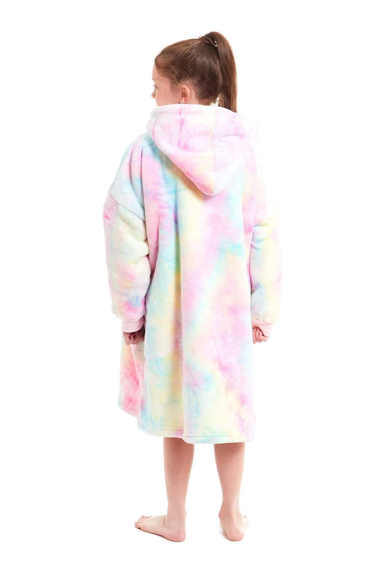 Kids Oversized Hooded Fleece Blanket Ultra-Soft Sherpa Fur with Elastic Cuffs and Double Pocket for Ages 8-15 by Daisy Dreamer