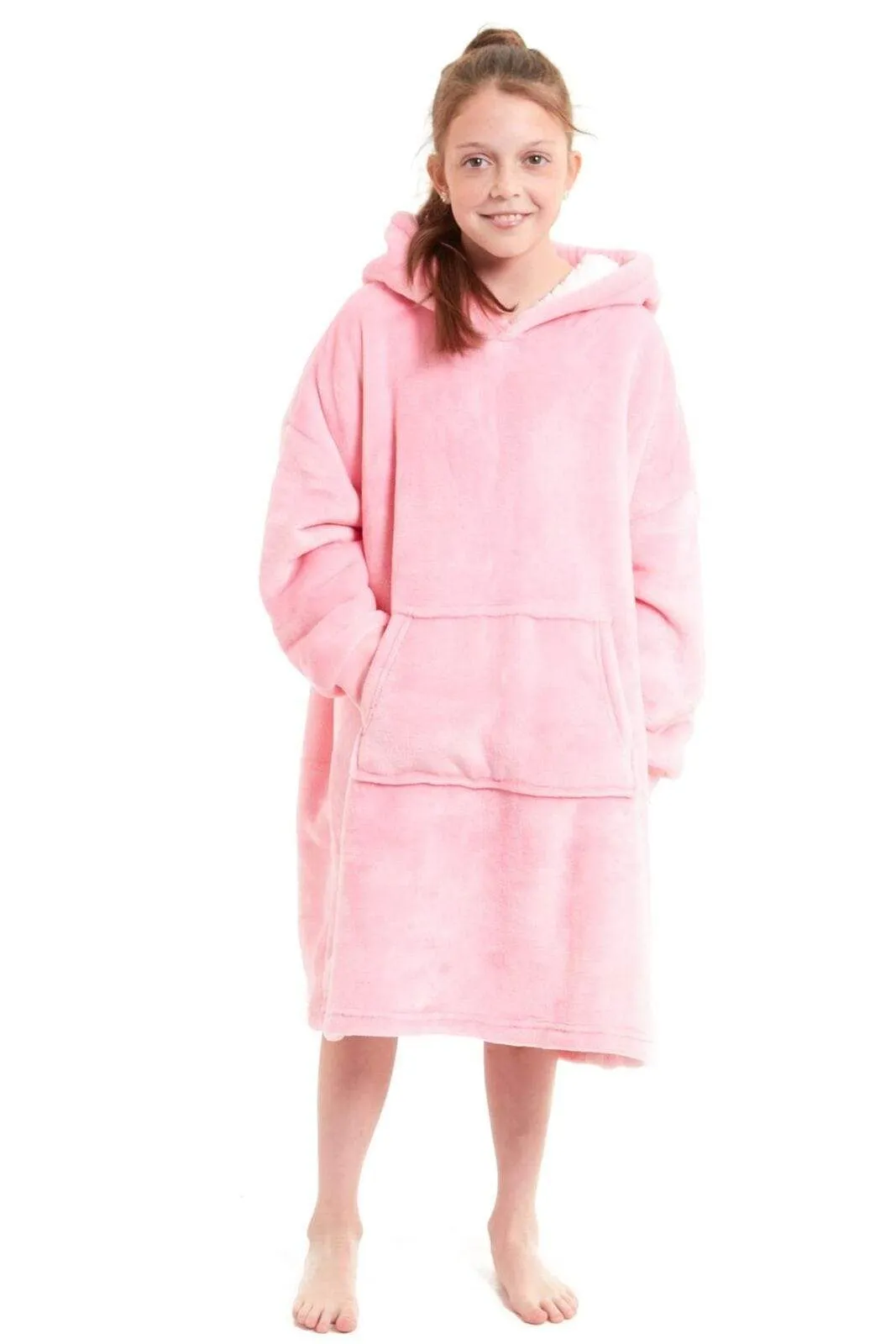 Kids Oversized Hooded Fleece Blanket Ultra-Soft Sherpa Fur with Elastic Cuffs and Double Pocket for Ages 8-15 by Daisy Dreamer