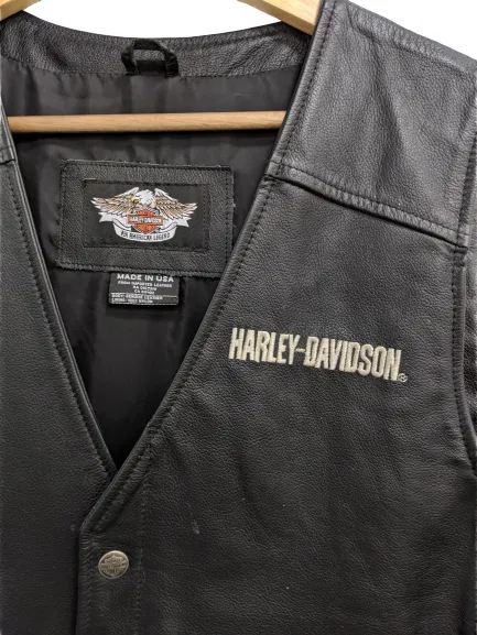 [L] Vintage Harley Davidson Leather Vest with Patches