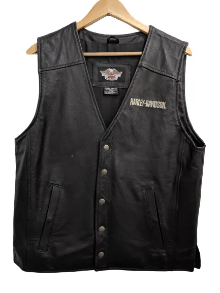 [L] Vintage Harley Davidson Leather Vest with Patches