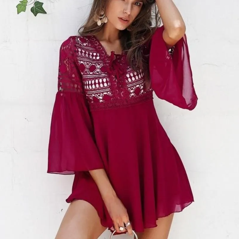 Lace Hollow Out Tunic Knitted Summer Dress