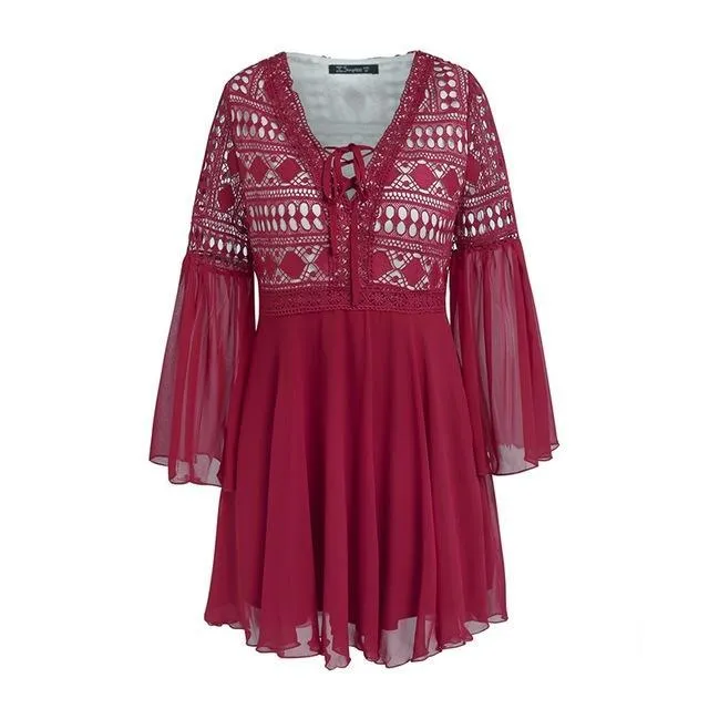 Lace Hollow Out Tunic Knitted Summer Dress