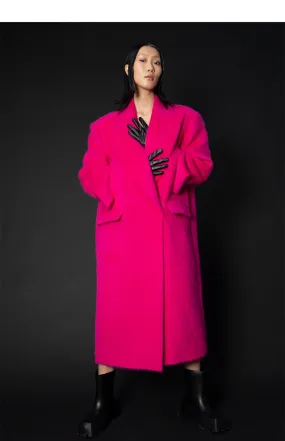 Ledi W blue Pink  alpaca wool autumn winter wool wide-shouldered straightlcoat - suli