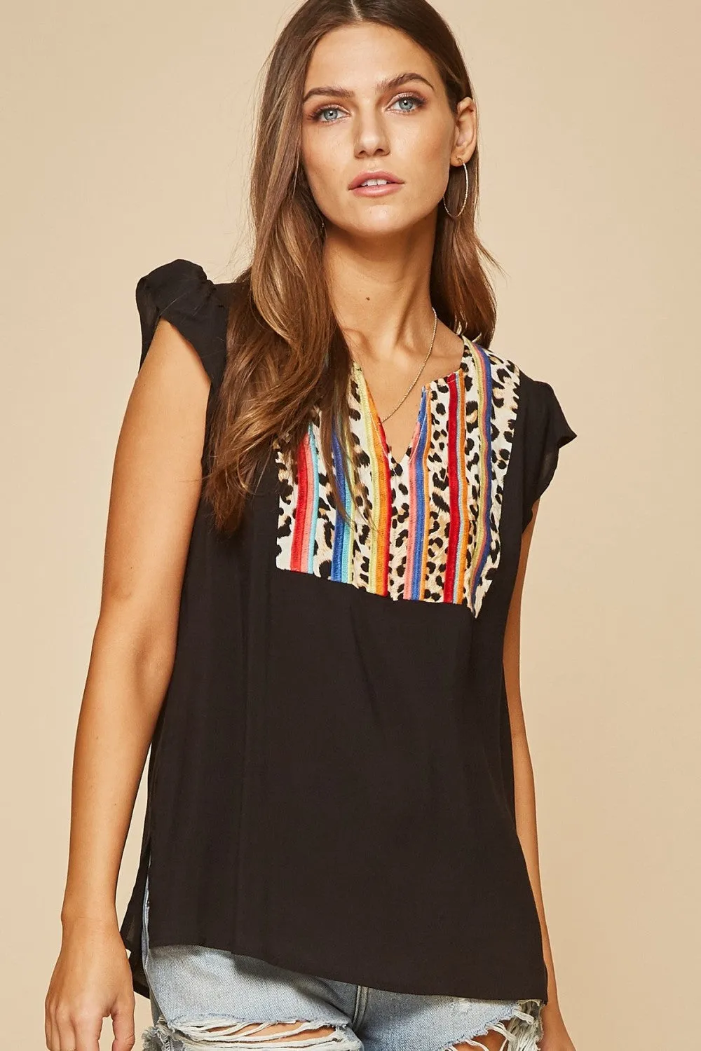 Leopard & Serape Embroidered Top