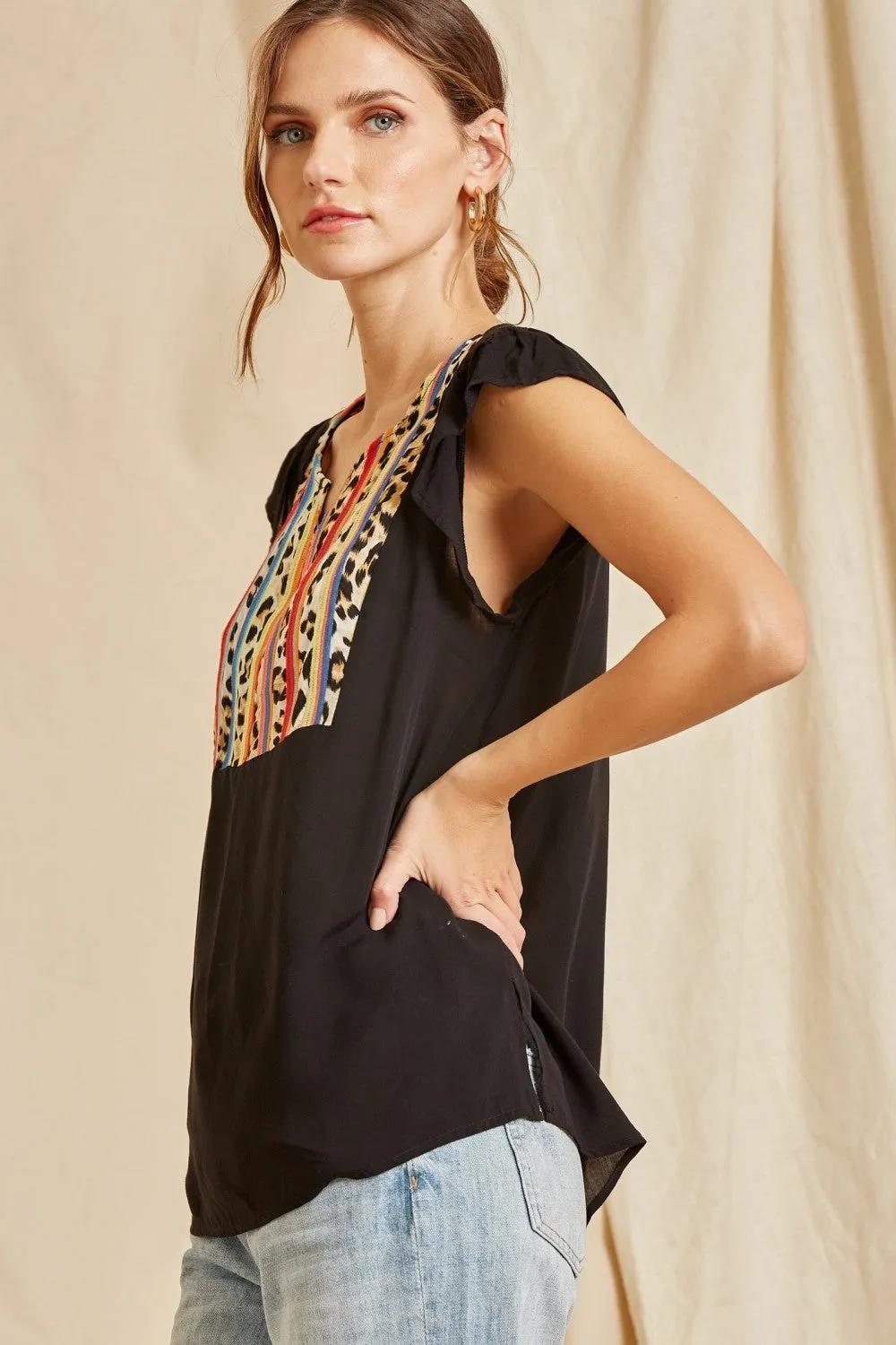 Leopard & Serape Embroidered Top