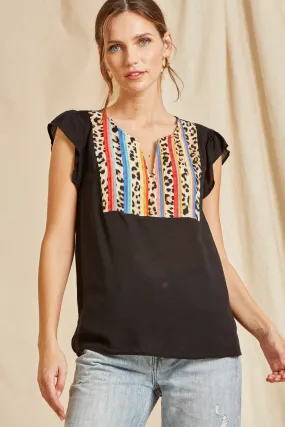 Leopard & Serape Embroidered Top