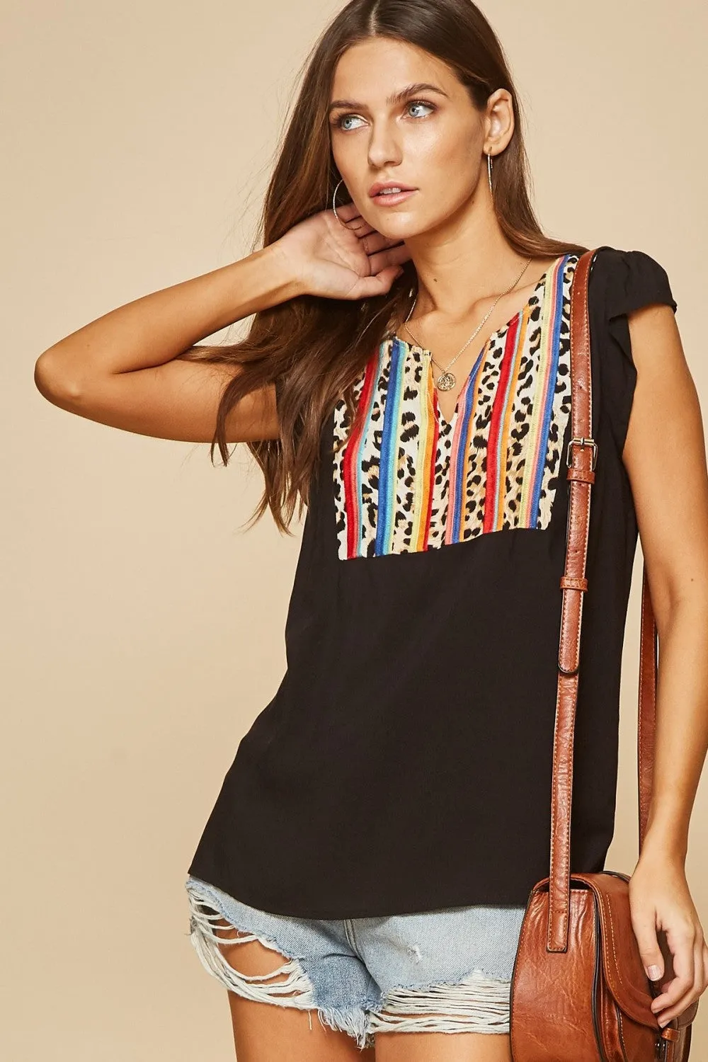 Leopard & Serape Embroidered Top