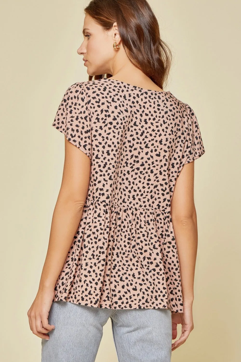 Leopard Embroidered Peplum Top