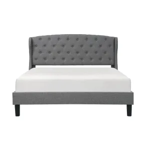 Light Grey Queen Upholstered Bed with Diamond Tuft Headboard