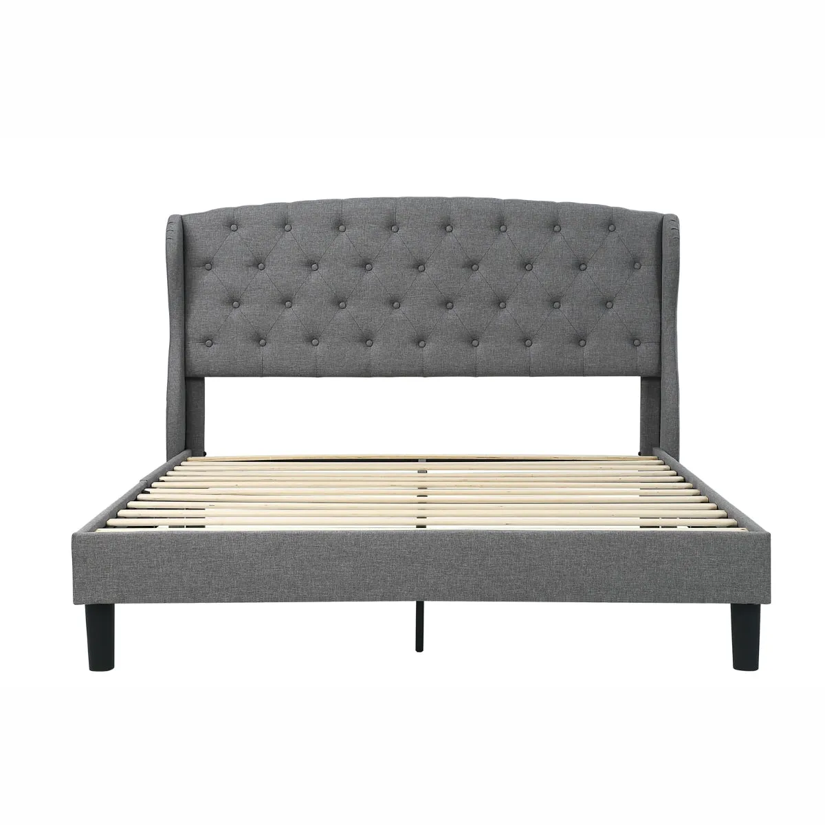 Light Grey Queen Upholstered Bed with Diamond Tuft Headboard