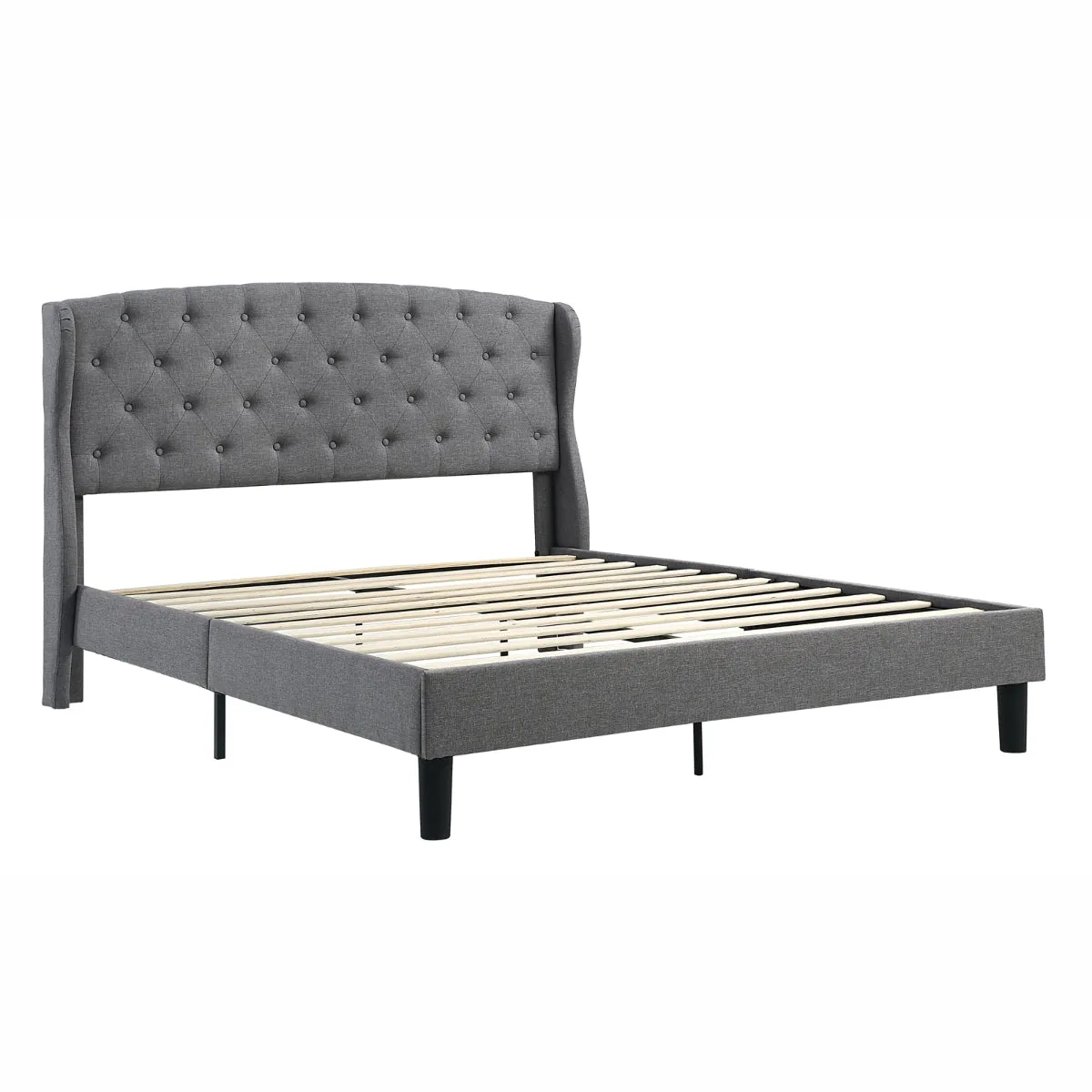 Light Grey Queen Upholstered Bed with Diamond Tuft Headboard