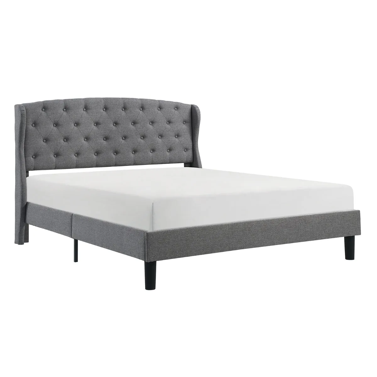 Light Grey Queen Upholstered Bed with Diamond Tuft Headboard