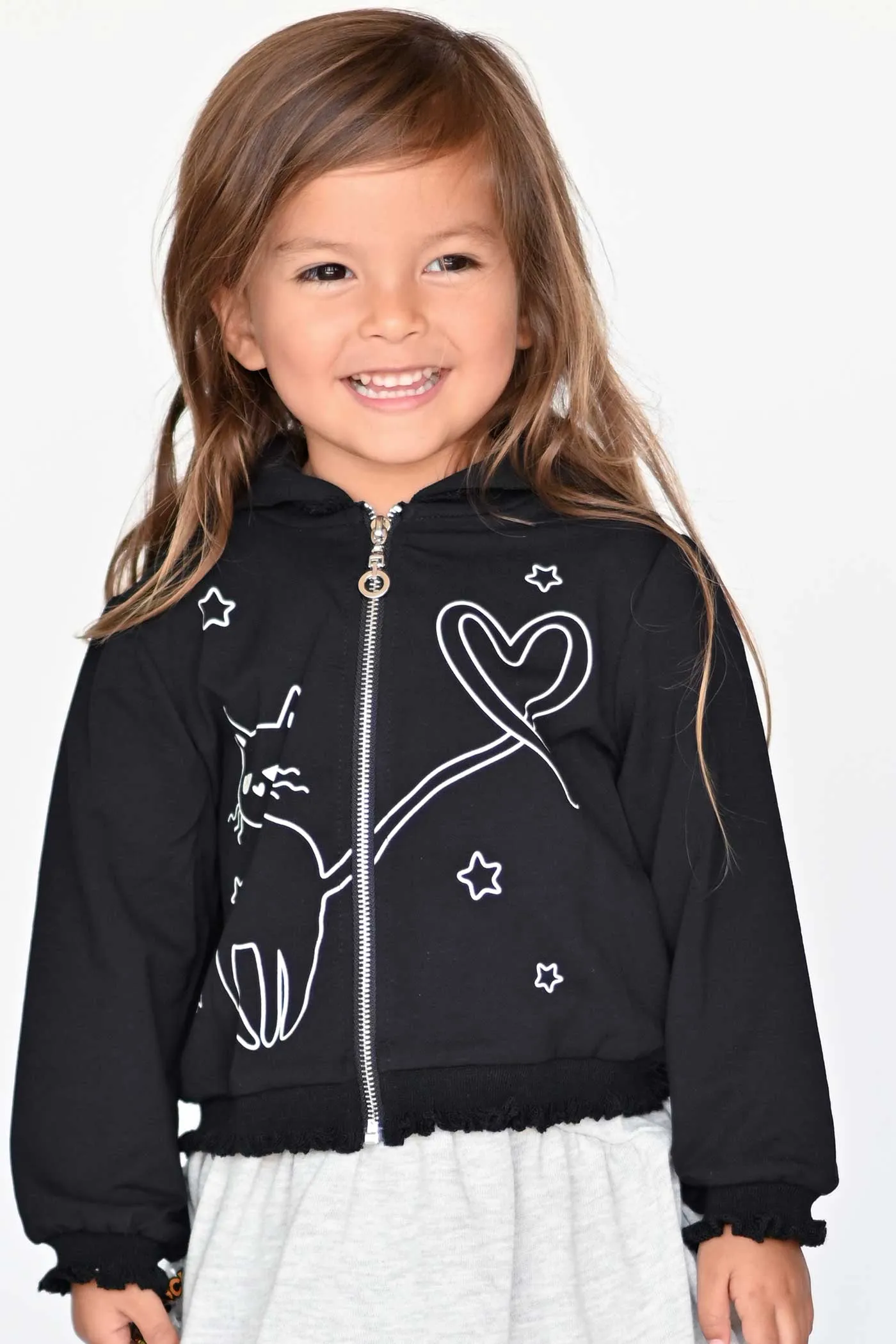 Little Girls Black Kitty Halloween Hoodie Jacket