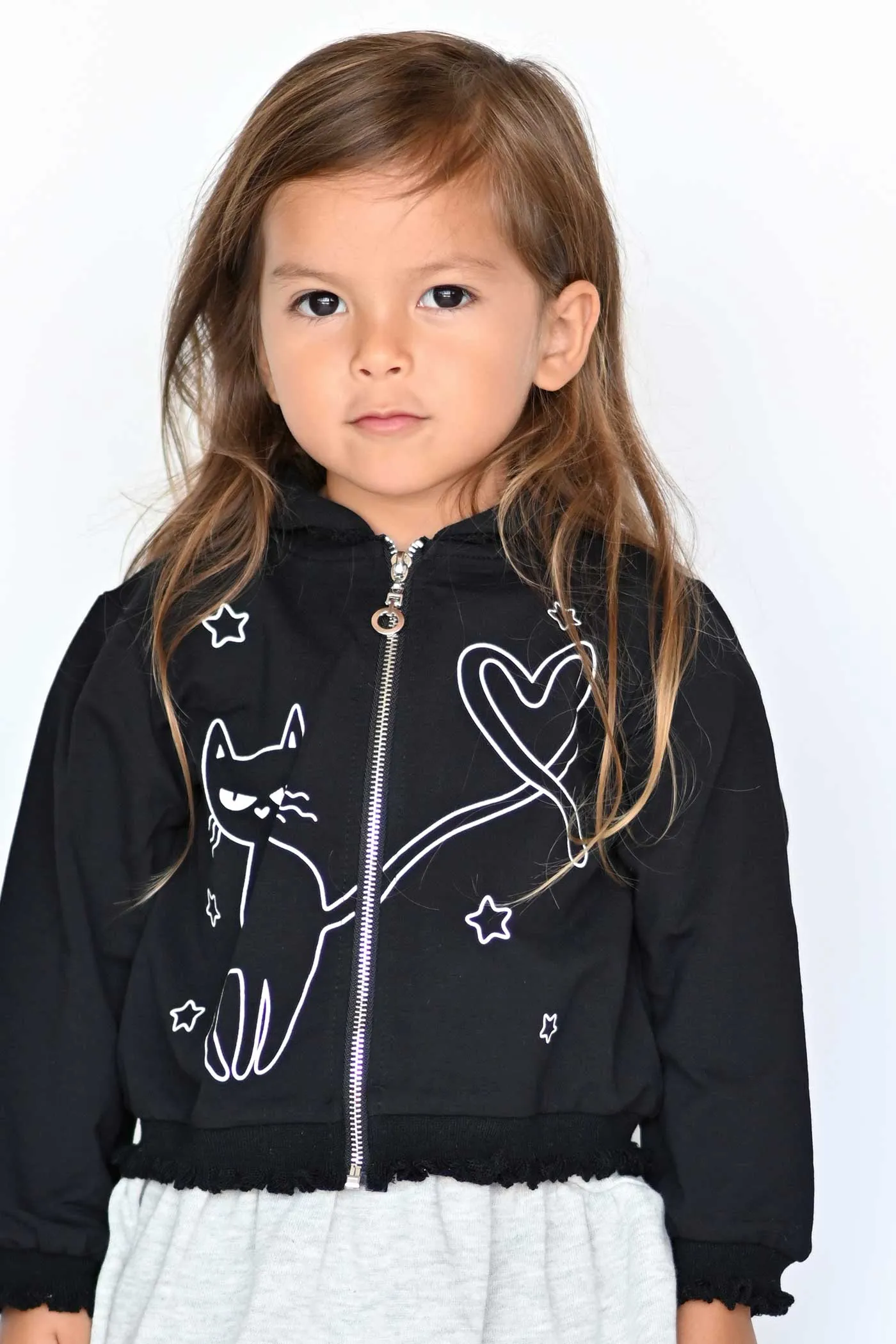 Little Girls Black Kitty Halloween Hoodie Jacket