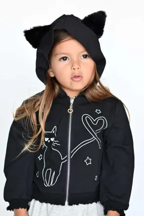 Little Girls Black Kitty Halloween Hoodie Jacket