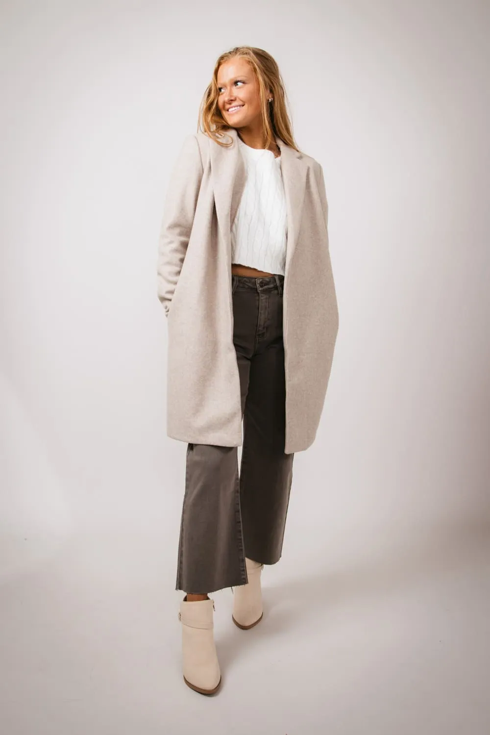 Love Tree Long Coat for Women in Oatmeal | J8195-OATMEAL