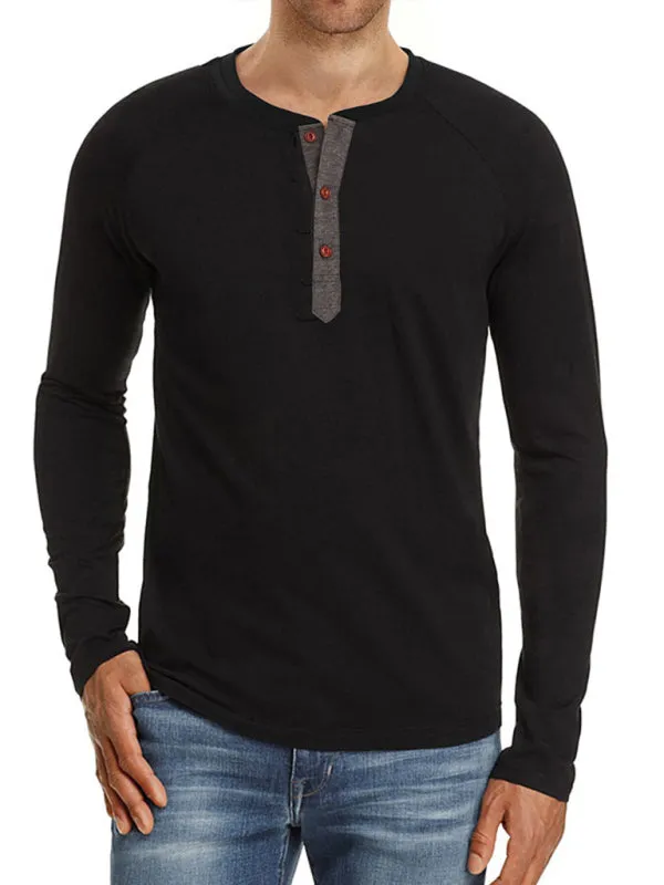 Men Casual Button Henley Long Sleeve