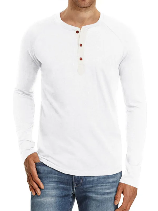 Men Casual Button Henley Long Sleeve