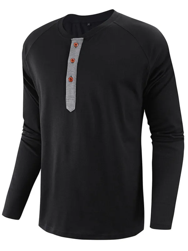 Men Casual Button Henley Long Sleeve