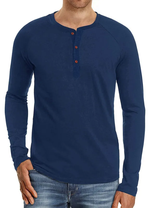 Men Casual Button Henley Long Sleeve