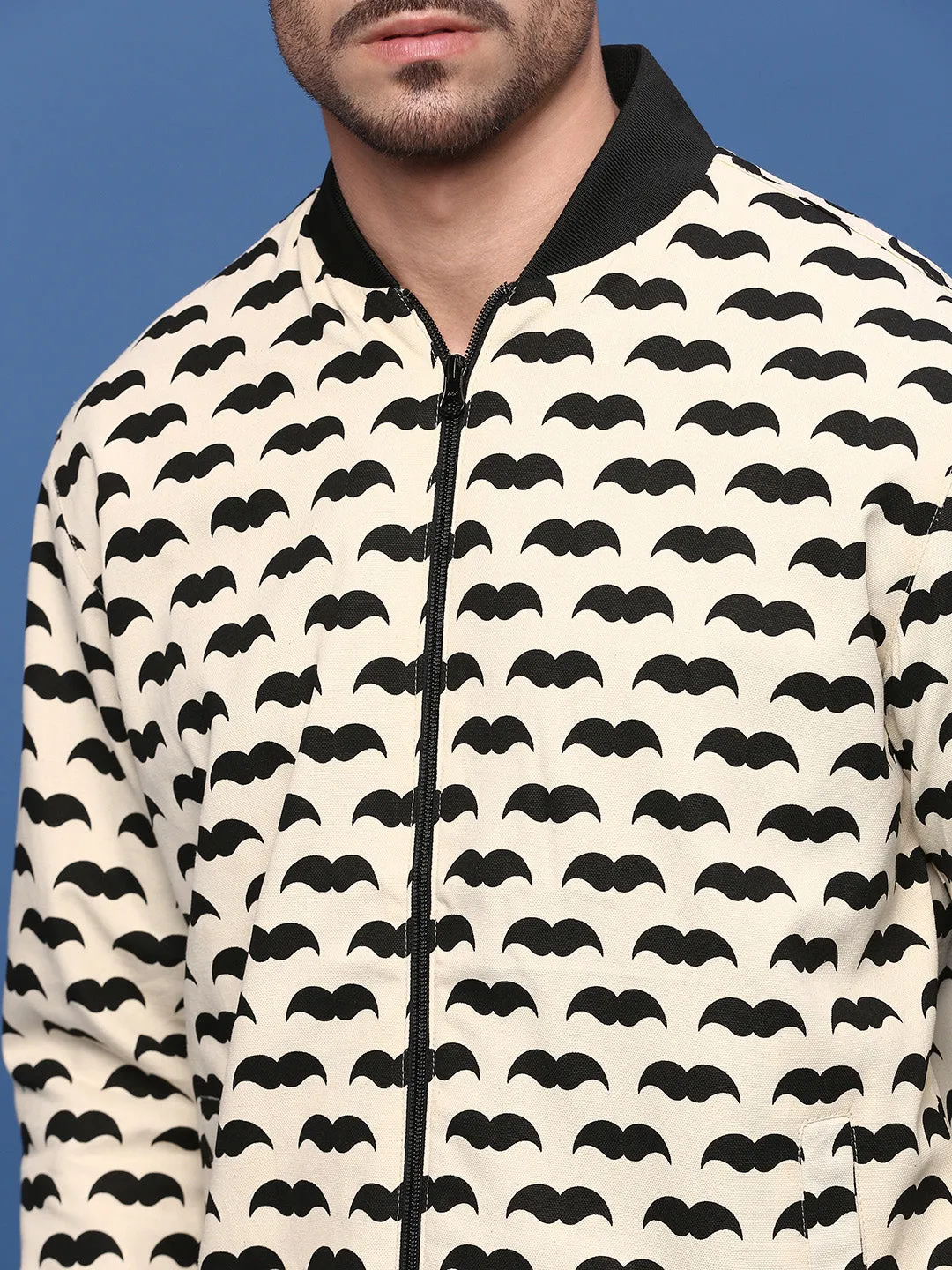 Men Graphic Cream Bomber Jacket