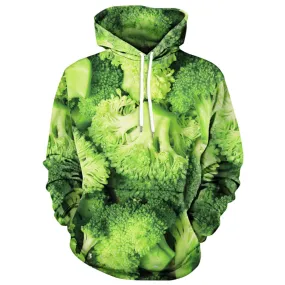 Men's Drawstring Neck Broccoli Print Hoodie