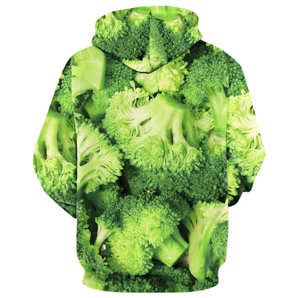 Men's Drawstring Neck Broccoli Print Hoodie