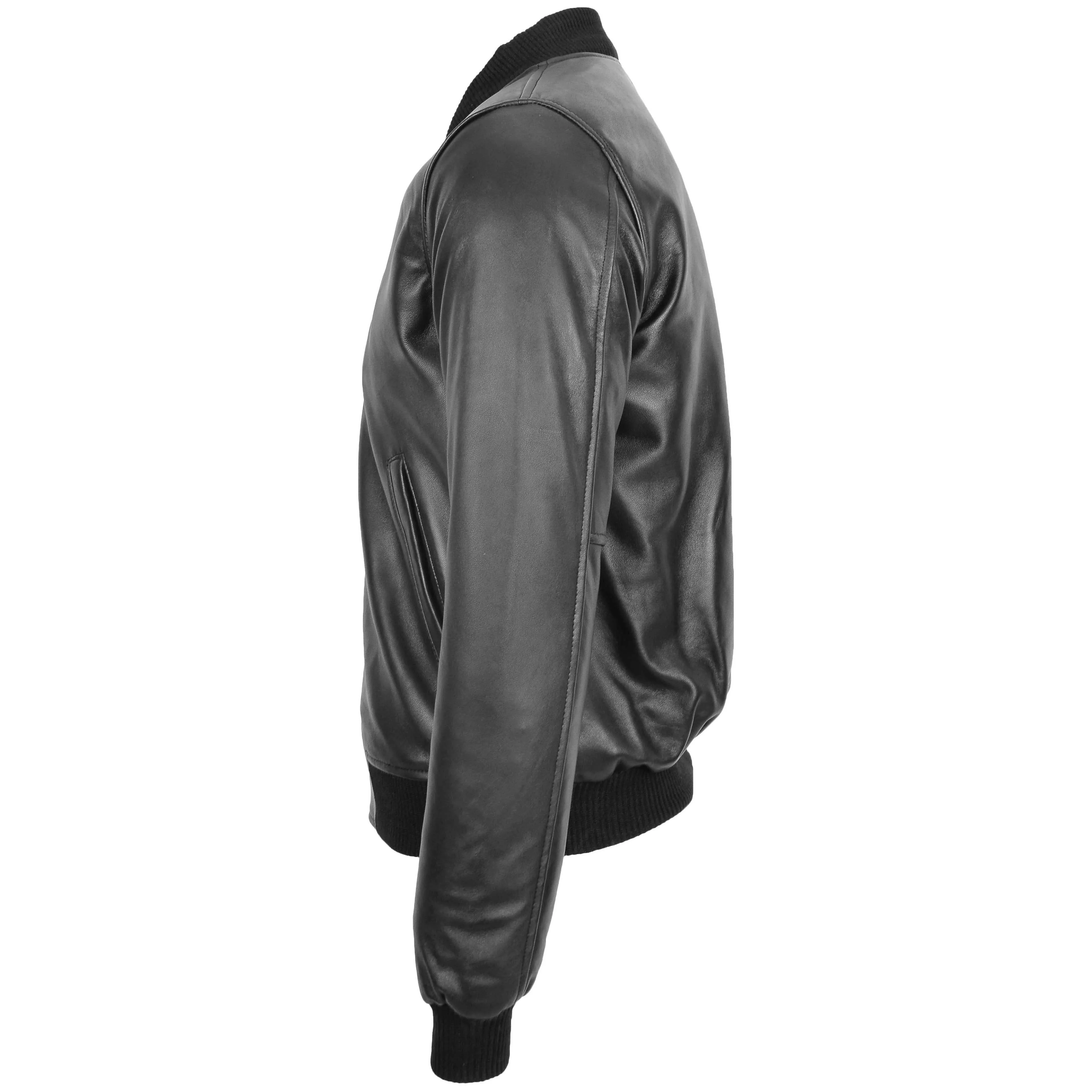 Mens Leather MA-1 Bomber Jacket Ryan Black