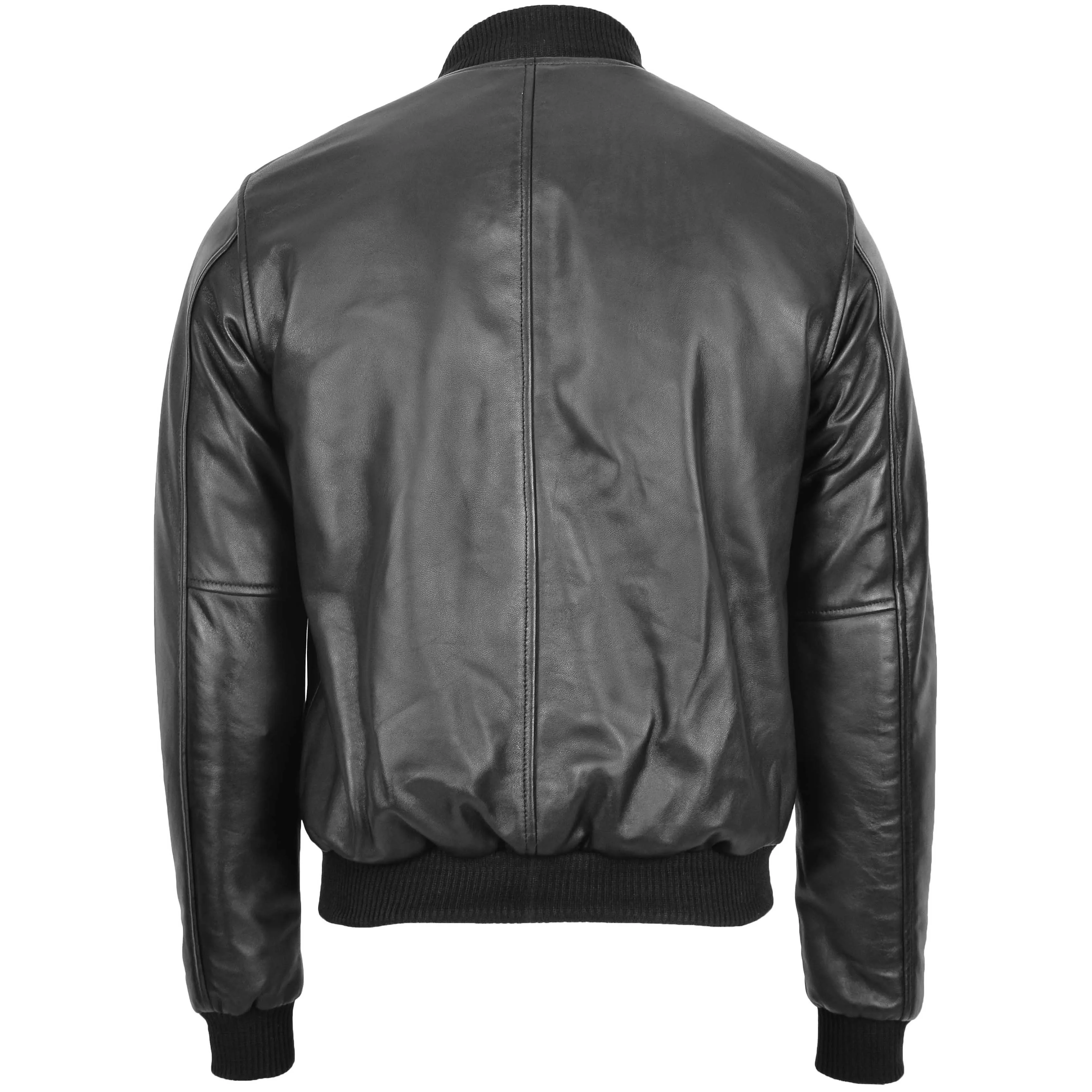 Mens Leather MA-1 Bomber Jacket Ryan Black