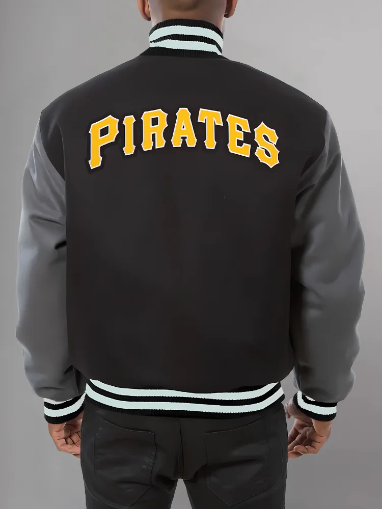 Mens Majestic Pittsburgh Pirates Letterman Bomber Black Jacket