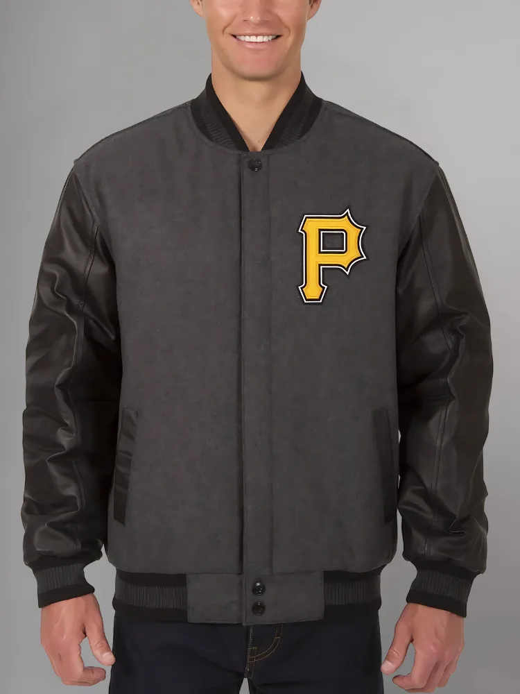 Mens Majestic Pittsburgh Pirates Letterman Bomber Black Jacket