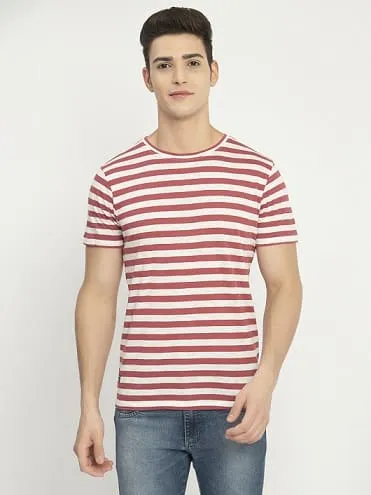 Men's Red White Striped Casual T-Shirt