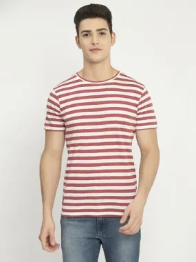 Men's Red White Striped Casual T-Shirt