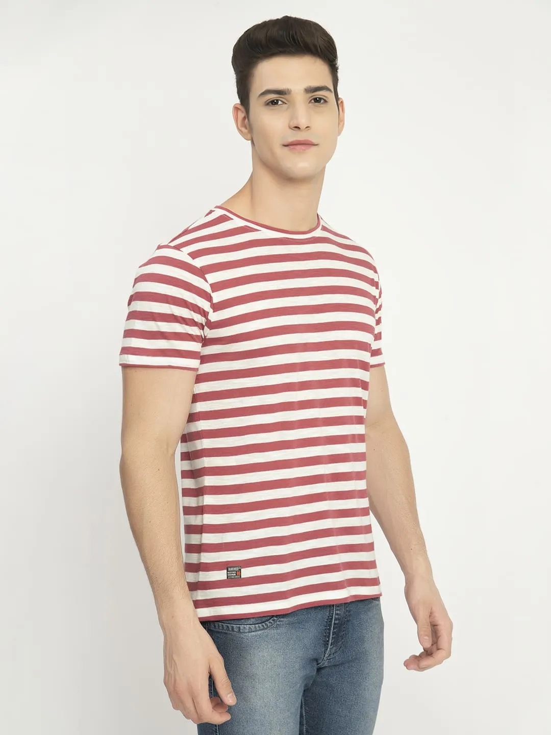 Men's Red White Striped Casual T-Shirt