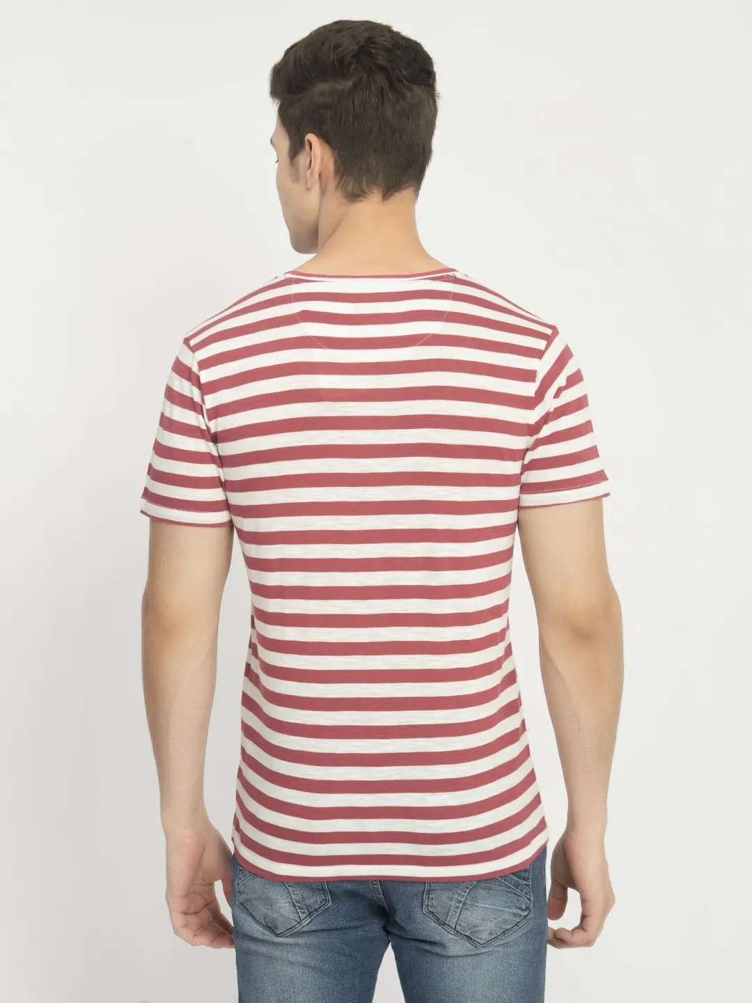 Men's Red White Striped Casual T-Shirt