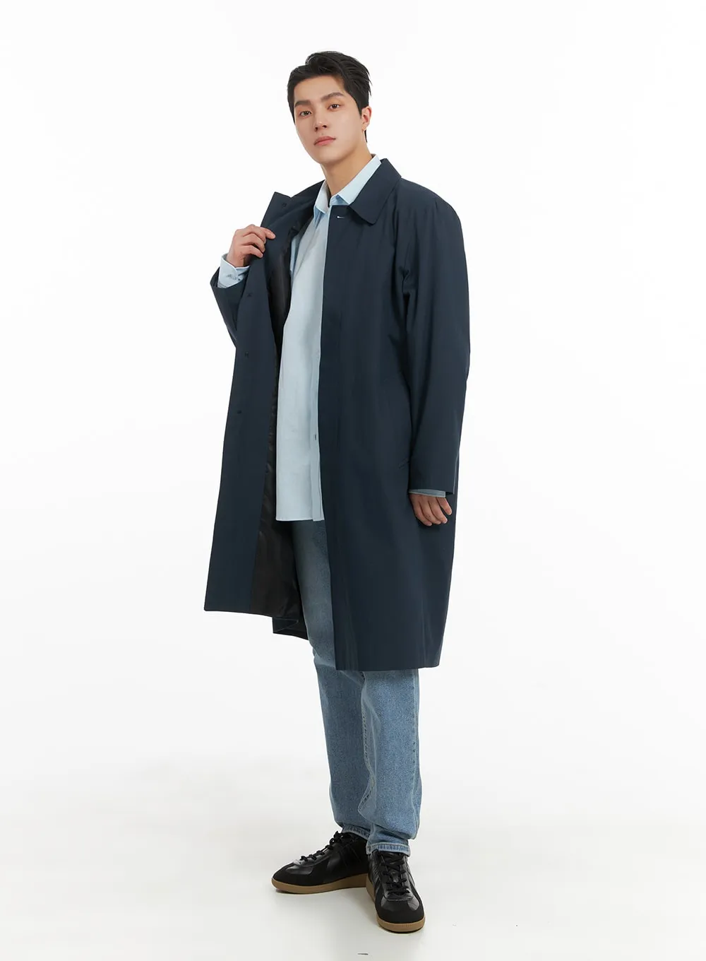 Men's Solid Cotton Trench Coat IA401