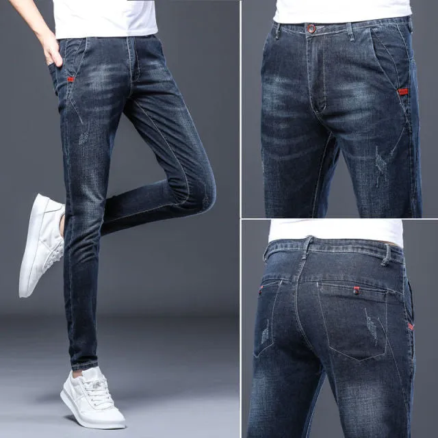 Men's Stretch Jeans Male Summer Thin Slim Straight Korean-Style Leggings Casual Fashion All-match Long Pants Skinny Jeans Men