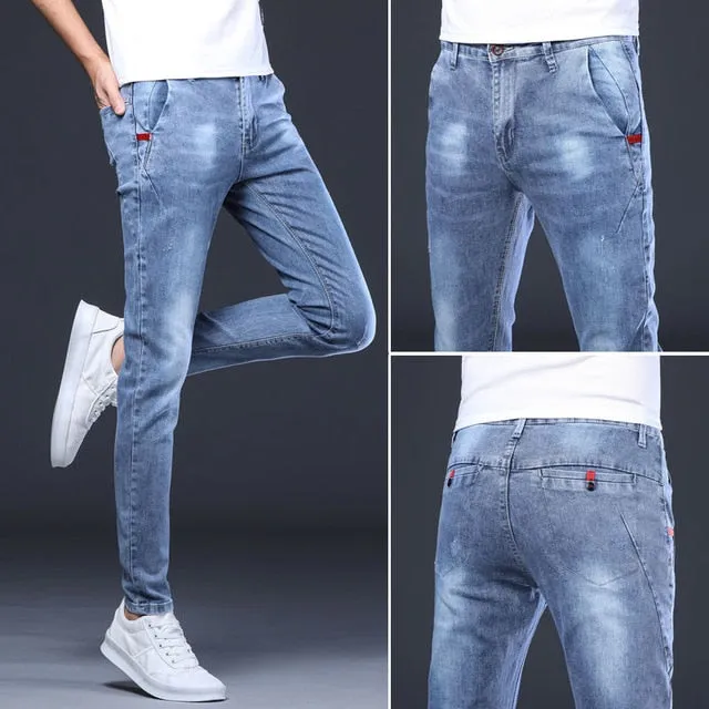 Men's Stretch Jeans Male Summer Thin Slim Straight Korean-Style Leggings Casual Fashion All-match Long Pants Skinny Jeans Men