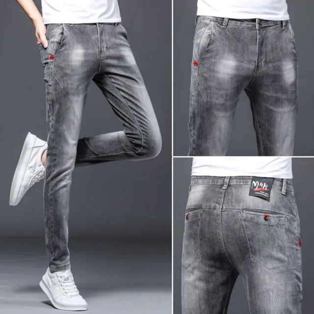 Men's Stretch Jeans Male Summer Thin Slim Straight Korean-Style Leggings Casual Fashion All-match Long Pants Skinny Jeans Men