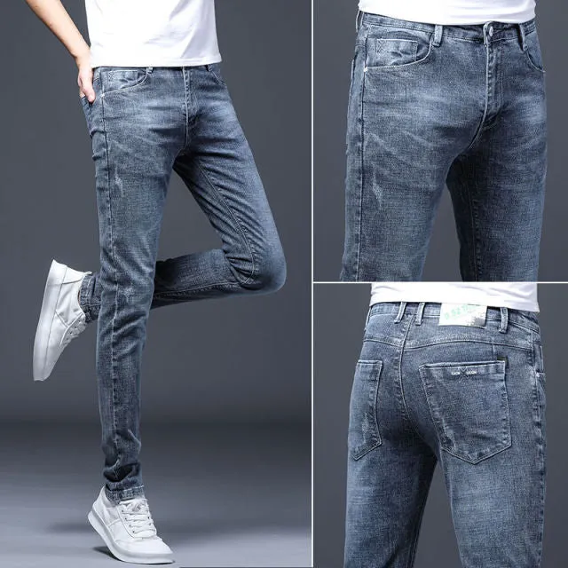 Men's Stretch Jeans Male Summer Thin Slim Straight Korean-Style Leggings Casual Fashion All-match Long Pants Skinny Jeans Men