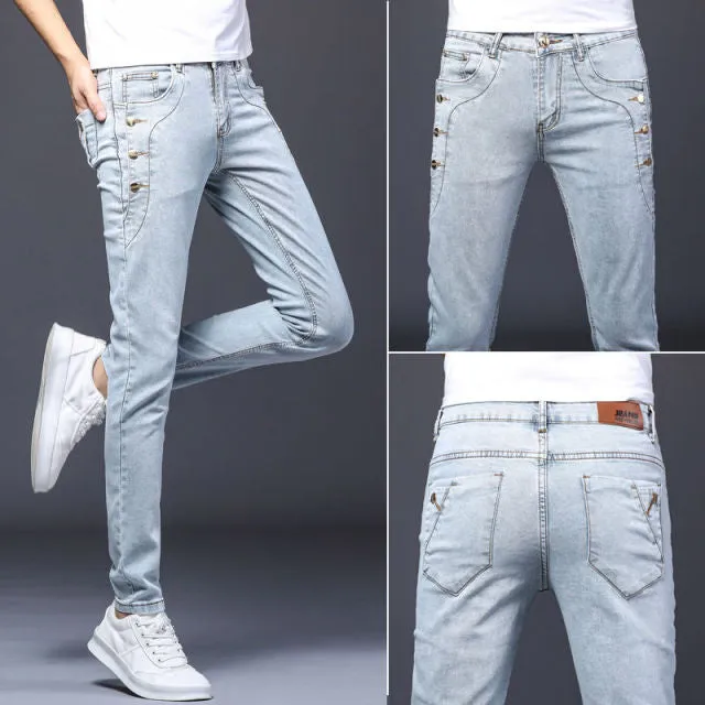 Men's Stretch Jeans Male Summer Thin Slim Straight Korean-Style Leggings Casual Fashion All-match Long Pants Skinny Jeans Men